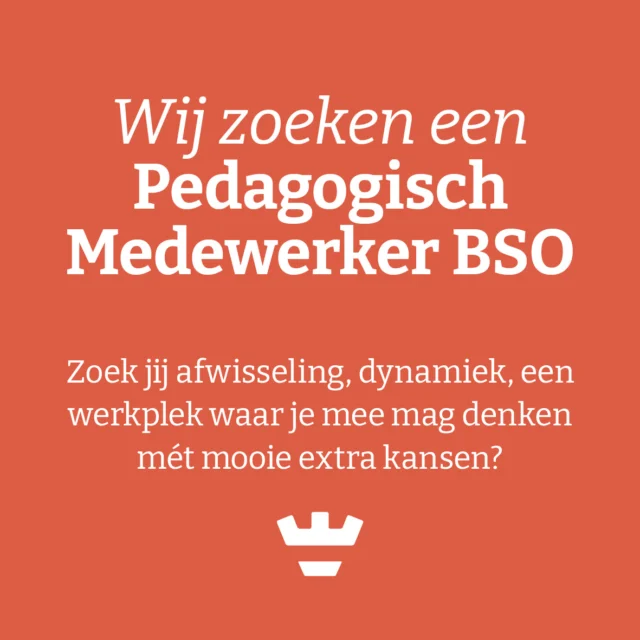 Sta jij voor afwisseling en dynamiek? Kun je schakelen tussen verschillende rollen? Durf jij jezelf uit te dagen en mee te denken met ons? Dan komen we graag in contact met je.

En als je je afvraagt over welke rollen we het dan hebben, denk dan aan een luisterend oor, maker van gezonde snacks, sporter, voorlezer, troostbieder, rustgever of juist een uitdager om energie kwijt te raken. Met recht een pedagogisch professional dus. Doordat wij op verschillende manieren samenwerken met het onderwijs, liggen daar aanvullende kansen.🫱🏼‍🫲🏾

#vacature #pedagogischmedewerker #kinderopvang #onderwijs #nieuweuitdaging #BSO #buitenschoolseopvang #kleinalkmaar #alkmaar